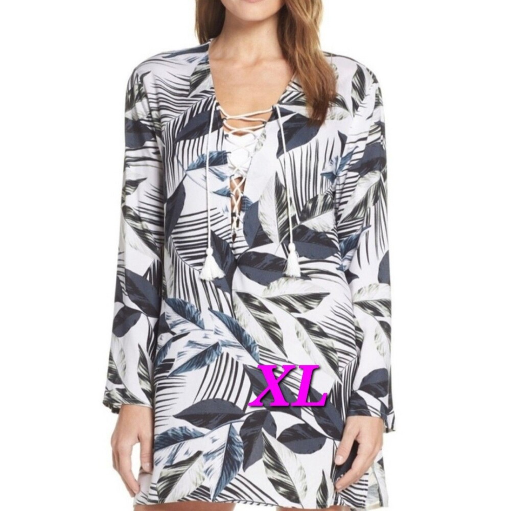 NWT La Blanca tropical swim cover-up Black/gray leaf pattern Size XL